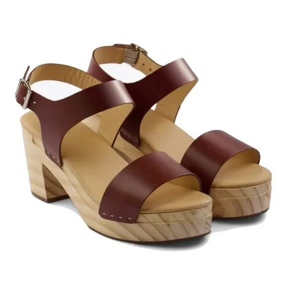 Nisolo Women's All Day Open Toe Wood Clog Sandal US 7 NIB $170 BRANDY - Picture 1 of 8